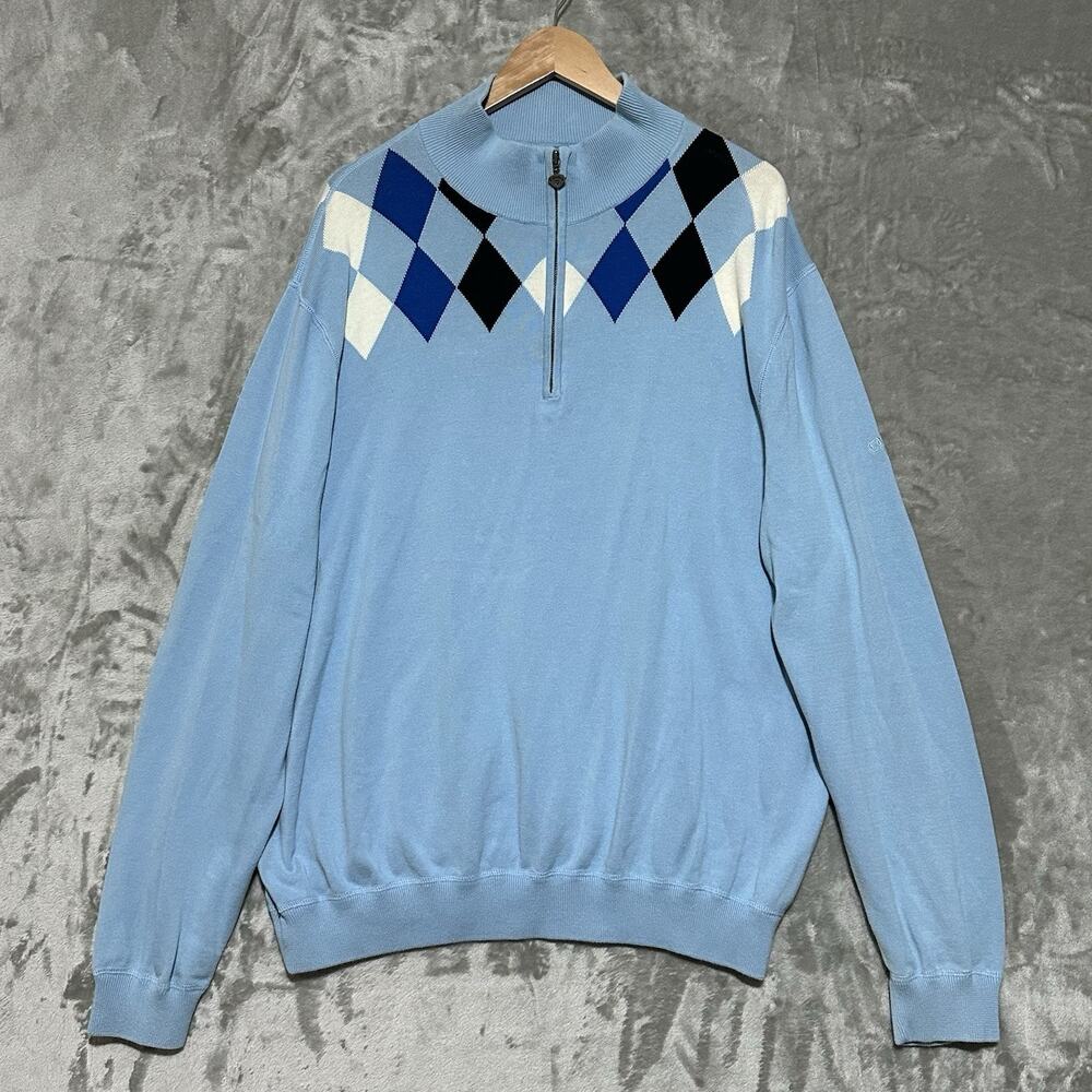 Vtg Callaway Golf Sport Argyle Knit 1/4 Zip Sweater Mens XXL Blue Preppy Cotton